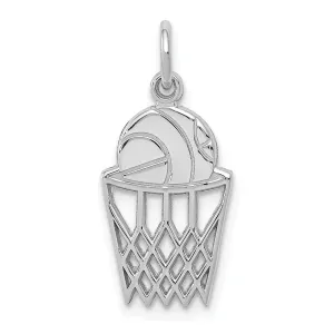 14k White Gold Basketball and Net Charm Pendant