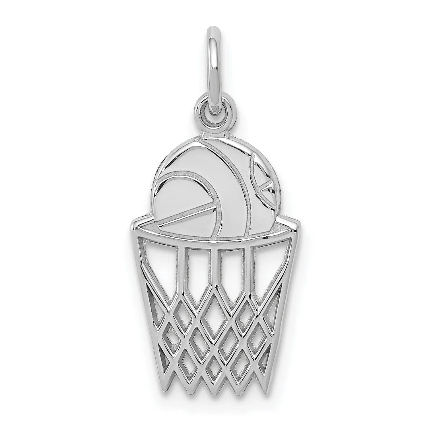 14k White Gold Basketball and Net Charm Pendant