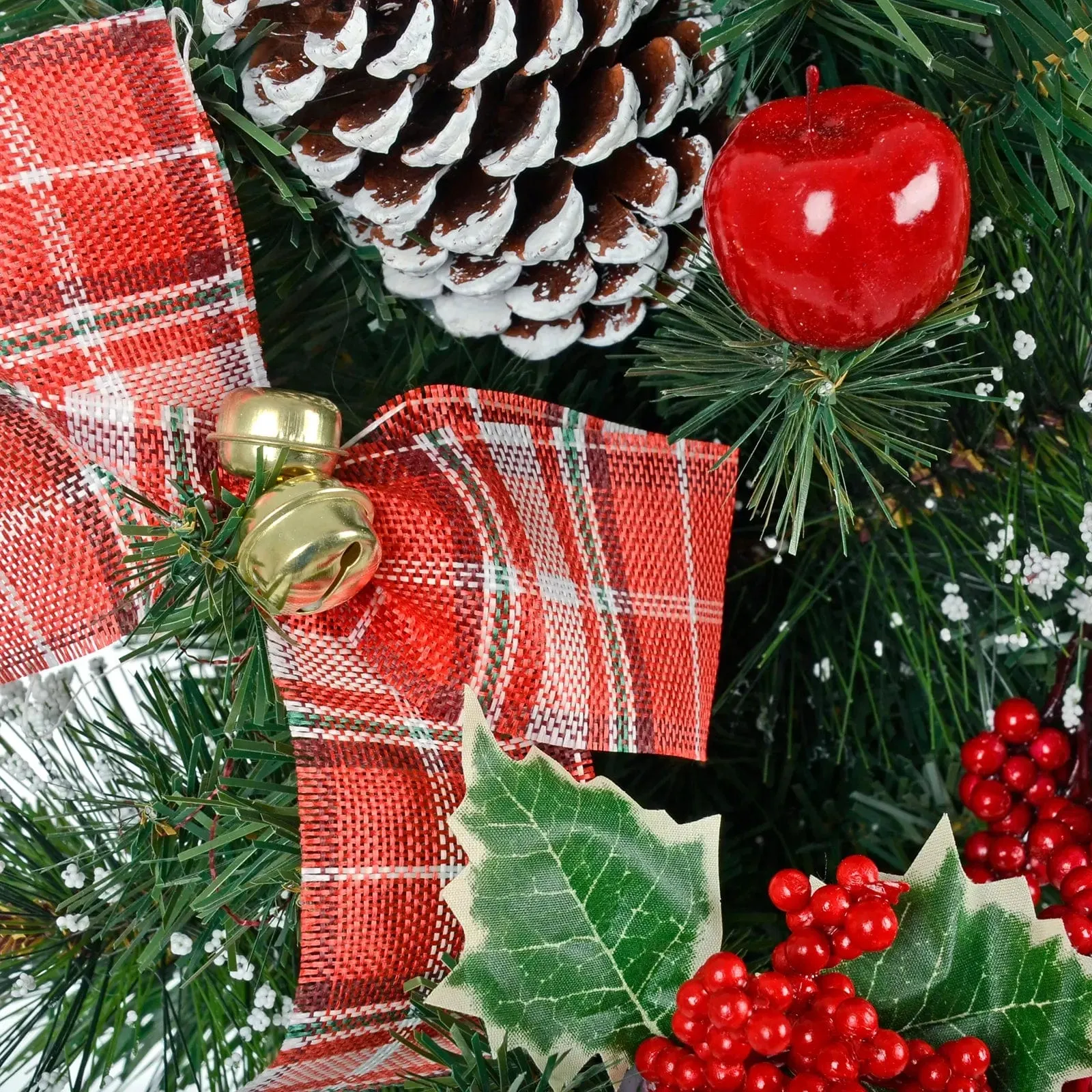 2ft (60cm) Christmas Tree Red Tartan Bows Berries Apples Jute Base