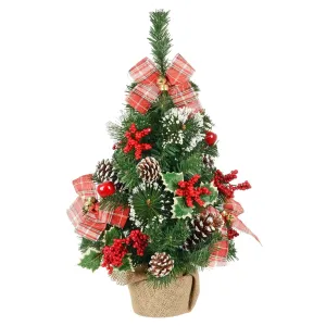 2ft (60cm) Christmas Tree Red Tartan Bows Berries Apples Jute Base