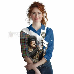 Aikenhead Tartan Women's Casual Shirt with Family Crest Scottish Bagpiper Vibes