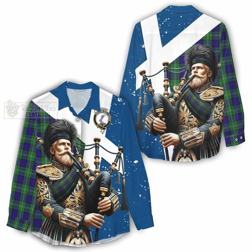 Alexander Tartan Women's Casual Shirt with Family Crest Scottish Bagpiper Vibes