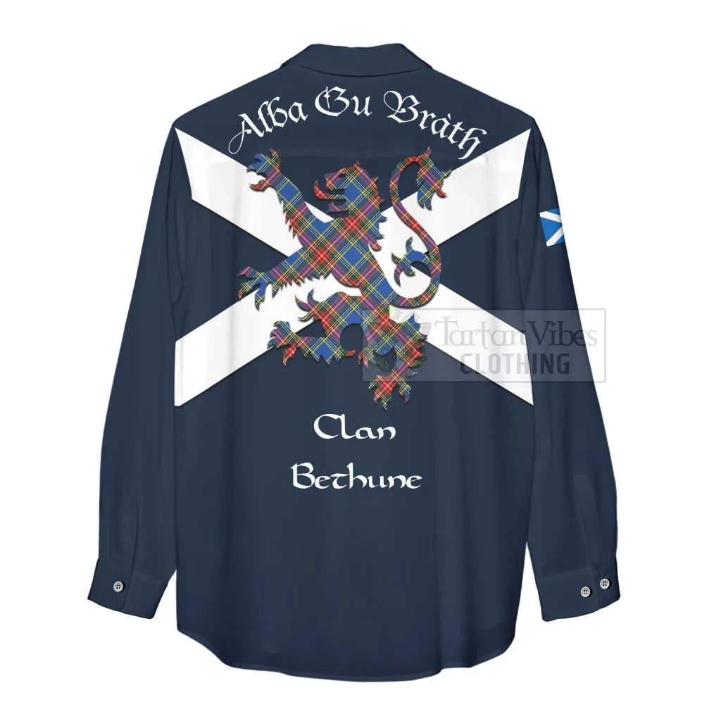 Bethune Tartan Lion Rampant Women's Casual Shirt Proudly Display Your Heritage with Alba Gu Brath and Clan Name