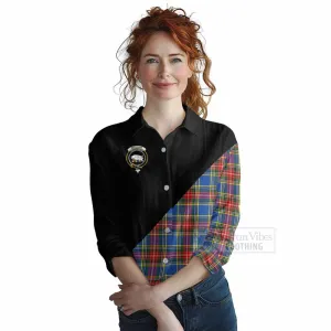 Bethune Tartan Women's Casual Shirt with Family Crest and Military Logo Style