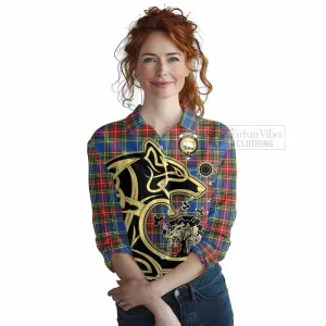 Bethune Tartan Women's Casual Shirt with Family Crest Celtic Wolf Style