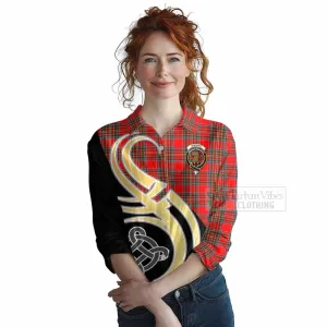 Binning Tartan Women's Casual Shirt with Family Crest and Celtic Symbol Style