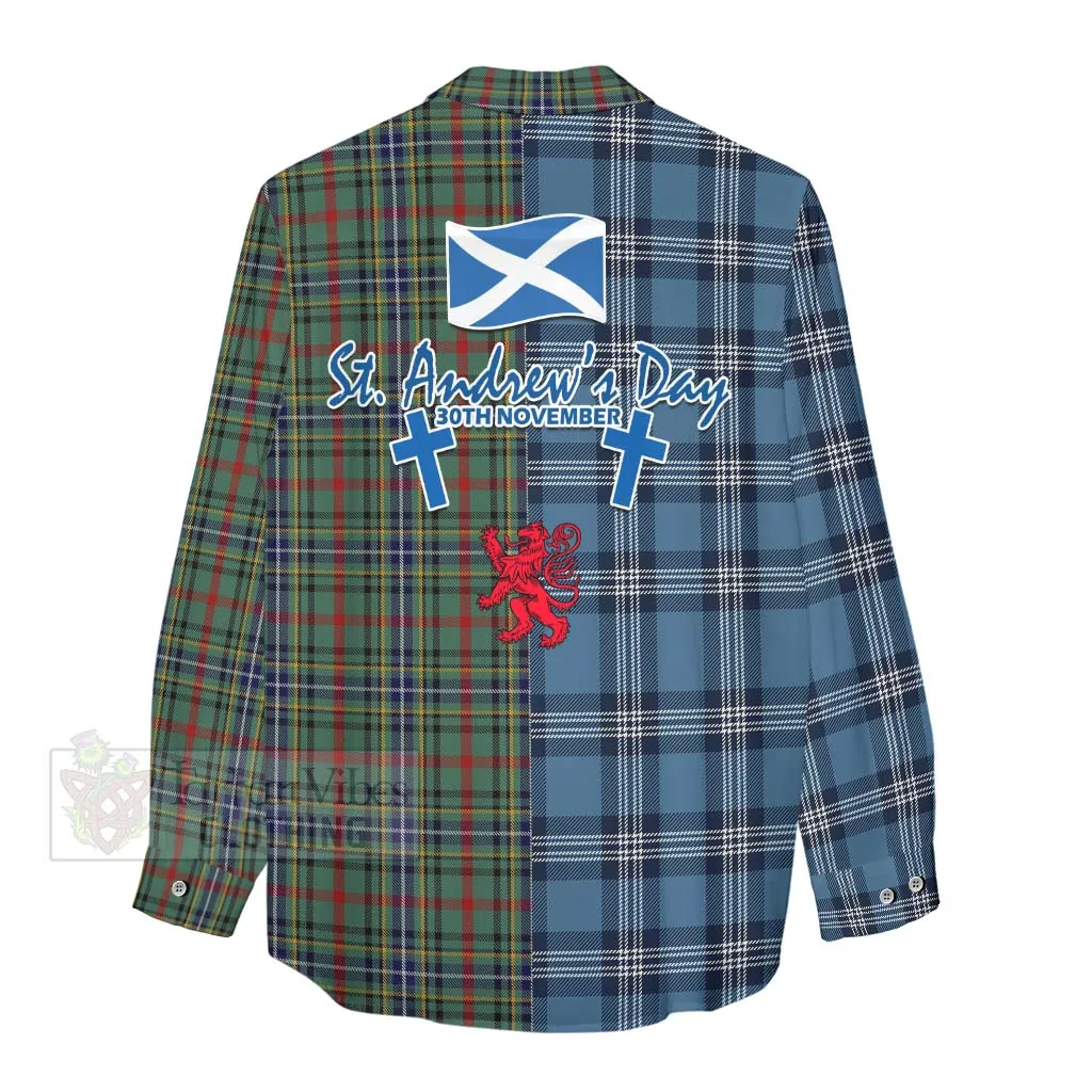 Bisset Tartan Women's Casual Shirt Happy St. Andrew's Day Half Tartan Style