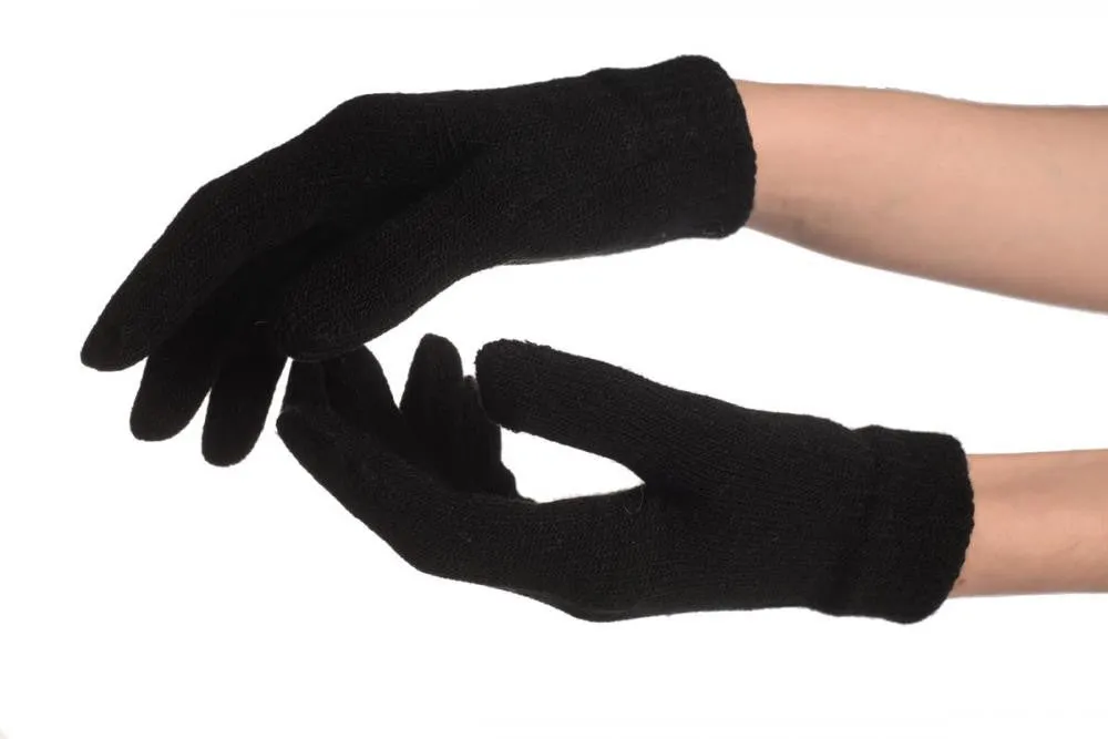 Black Gloves & Fingerless Gloves With Crystals (2 Pairs Set)