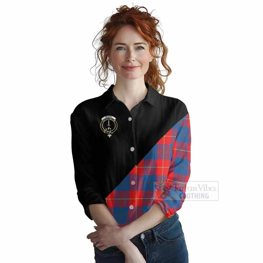 Blane Tartan Women's Casual Shirt with Family Crest and Military Logo Style