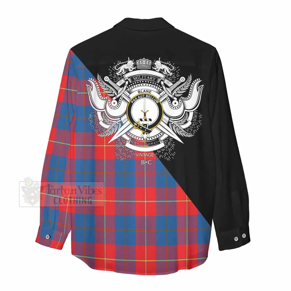 Blane Tartan Women's Casual Shirt with Family Crest and Military Logo Style