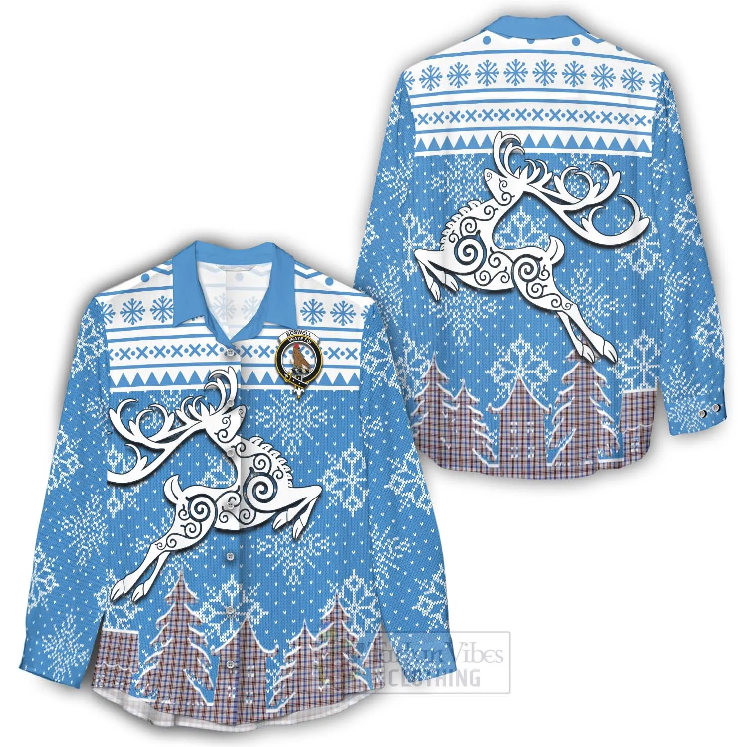 Boswell Clan Christmas Women's Casual Shirt Celtic Reindeer Style