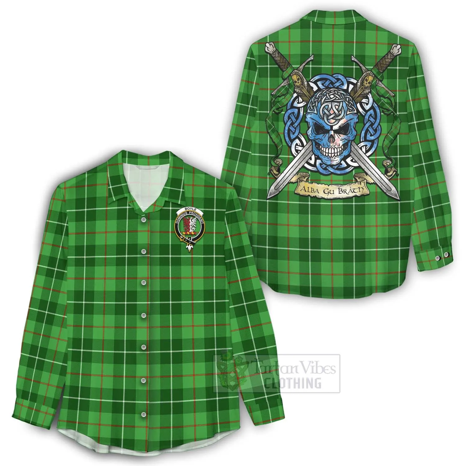 Boyle Tartan Women's Casual Shirt with Family Crest Celtic Skull Style