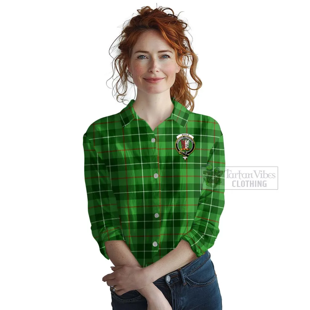 Boyle Tartan Women's Casual Shirt with Family Crest Celtic Skull Style