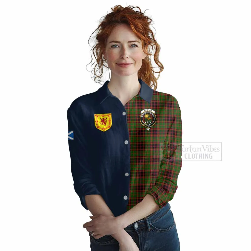 Buchan Tartan Women's Casual Shirt Alba with Scottish Lion Royal Arm Half Style