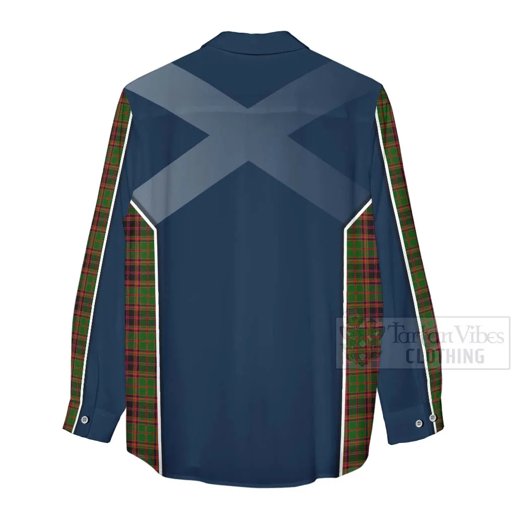 Buchan Tartan Women's Casual Shirt with Family Crest and Scottish Thistle Vibes Sport Style