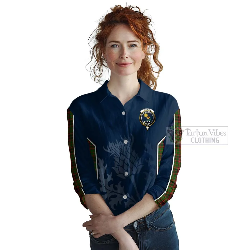 Buchan Tartan Women's Casual Shirt with Family Crest and Scottish Thistle Vibes Sport Style