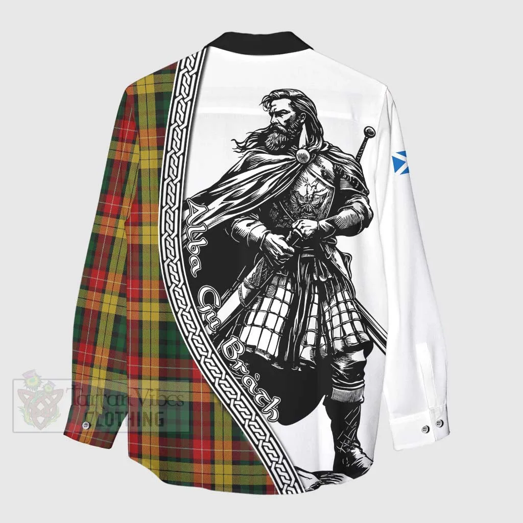 Buchanan Tartan Clan Crest Women's Casual Shirt with Highlander Warrior Celtic Style