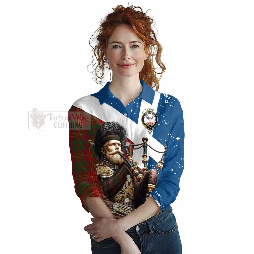 Burns Tartan Women's Casual Shirt with Family Crest Scottish Bagpiper Vibes