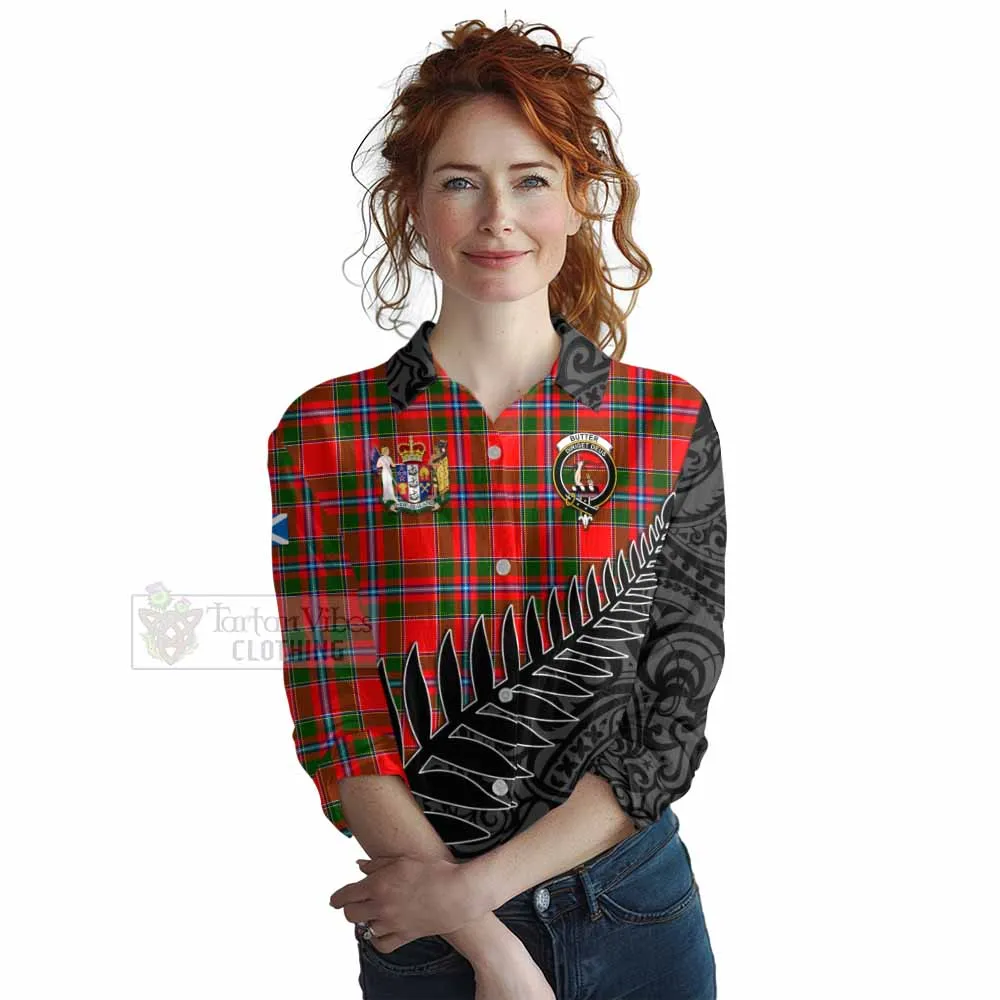 Butter Crest Tartan Women's Casual Shirt with New Zealand Silver Fern Half Style