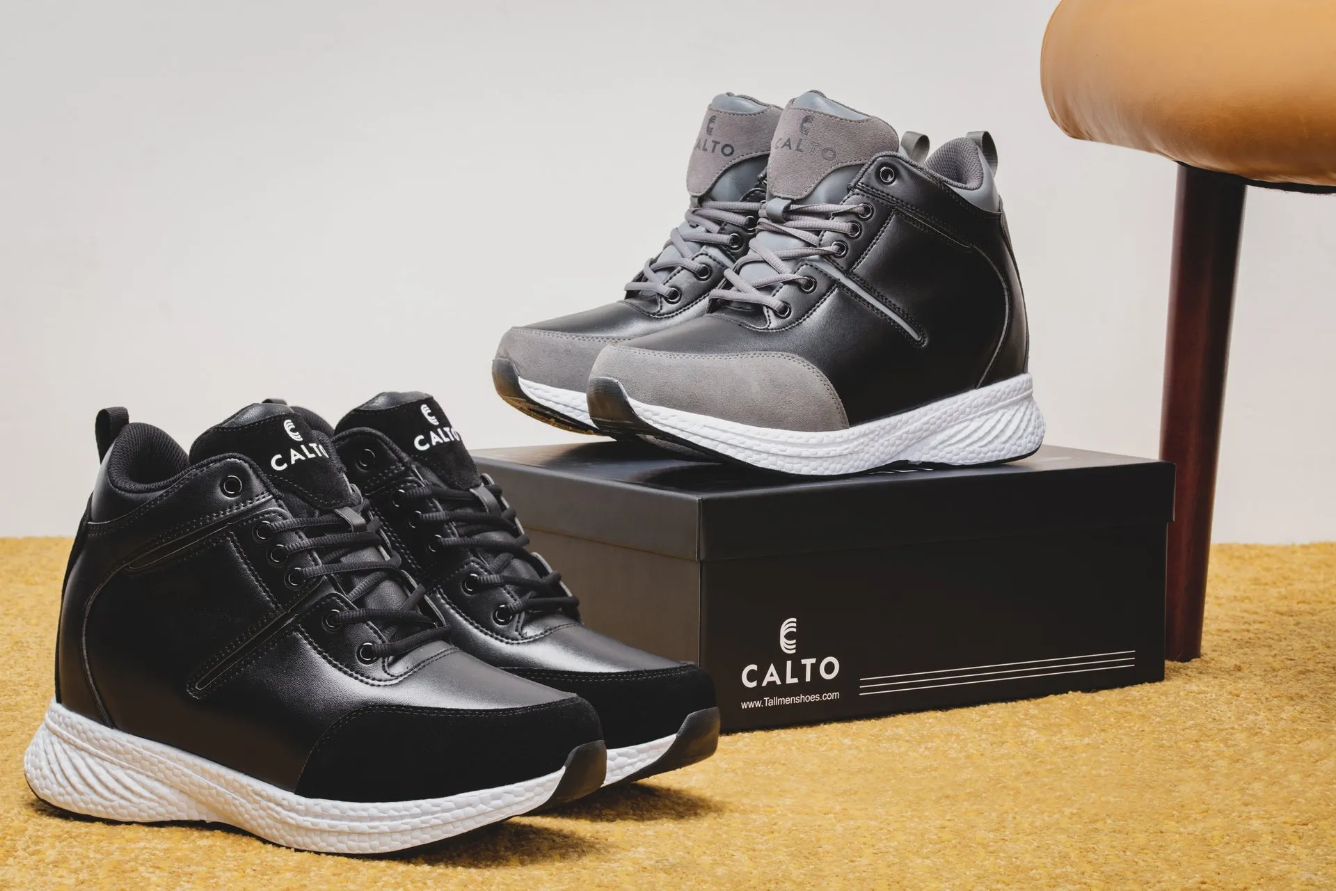 CALTO - S22817 - 3.6 Inches Taller (Black/Grey) - High - Top Sneakers