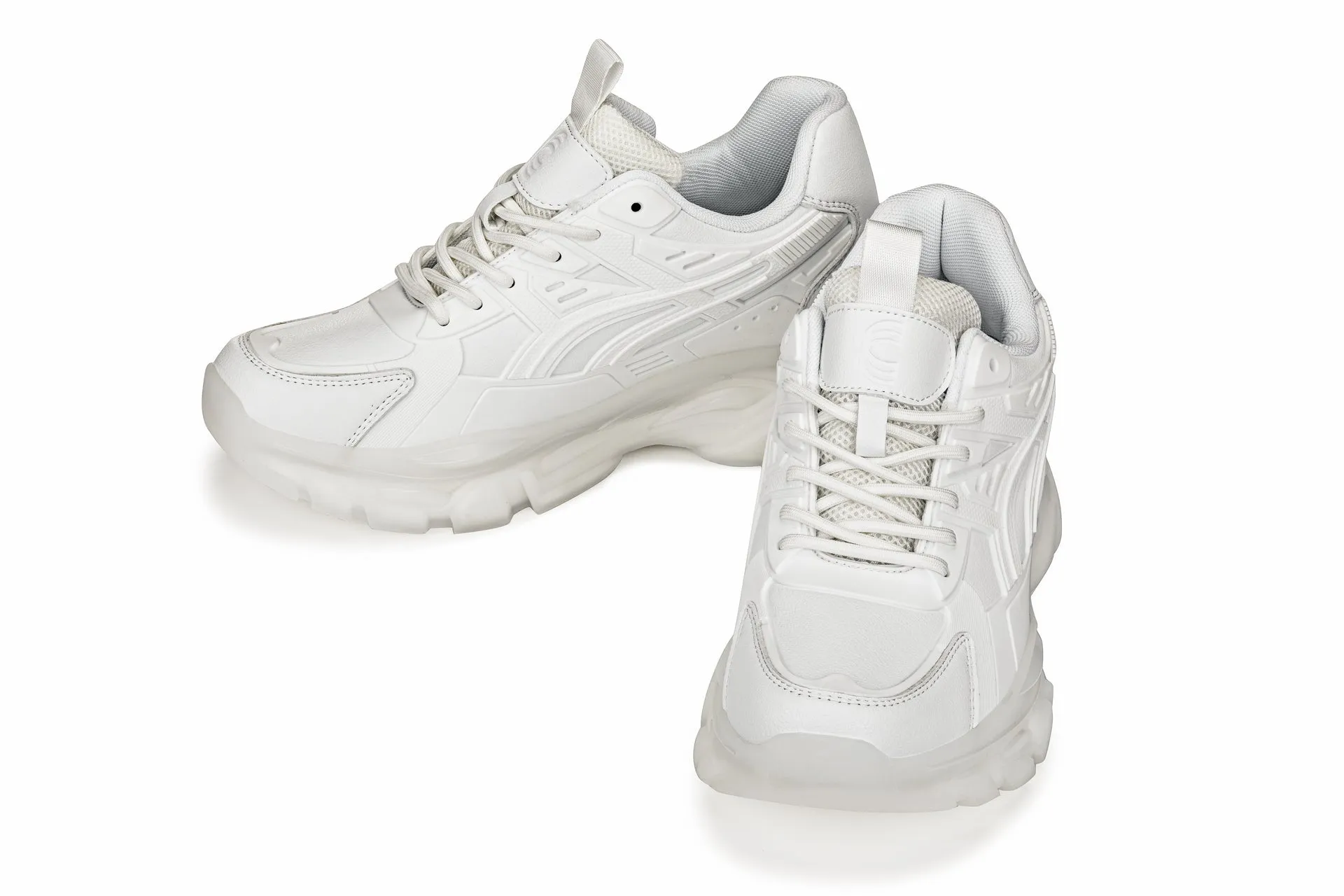 CALTO - S5285 - 2.6 Inches Taller (White/Translucent White Sole) - Chunky Sole Sporty Sneakers