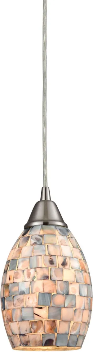 Capri 1 Light Pendant In Satin Nickel and Gray Capiz Shell