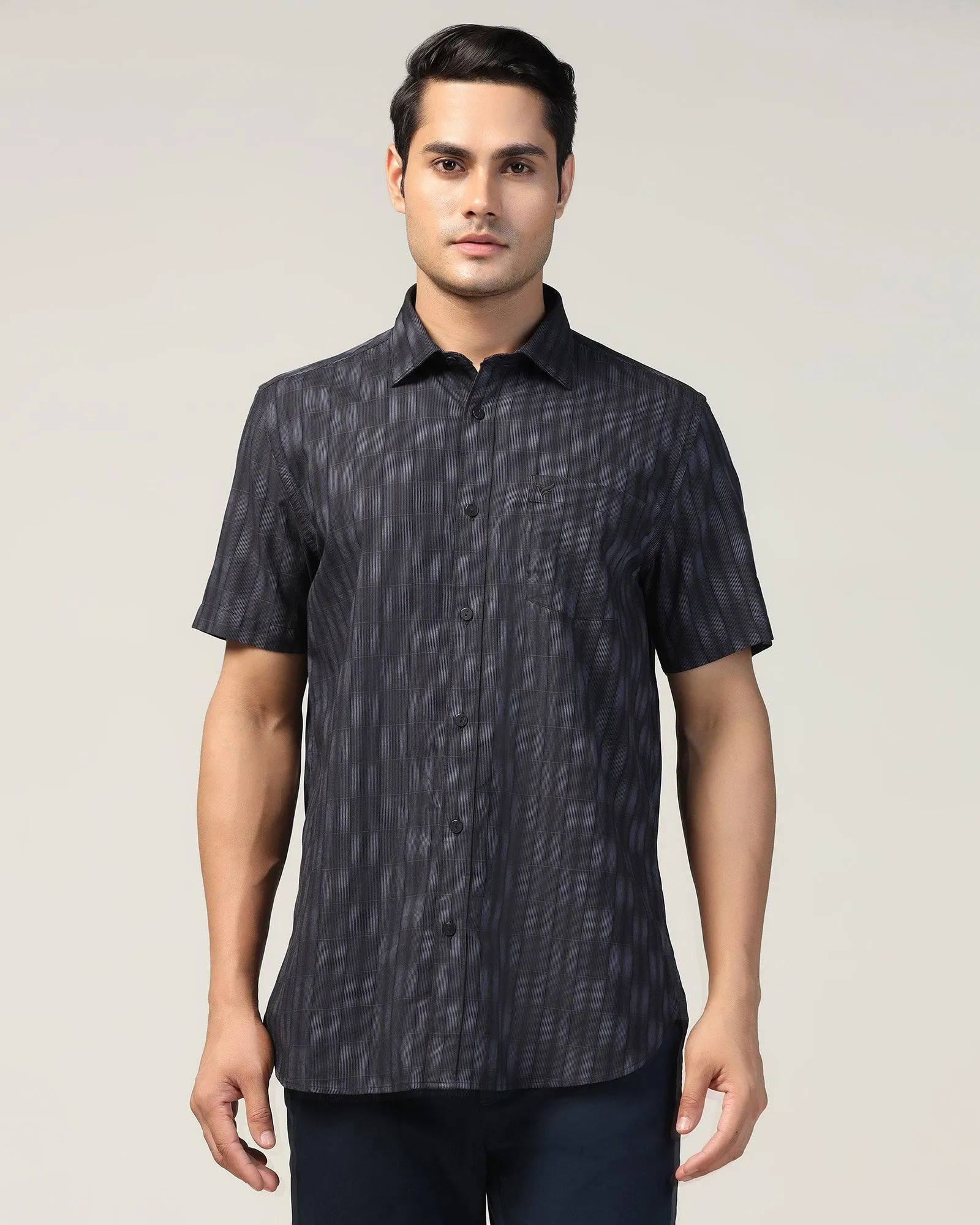 Casual Half Sleeve Blue Check Shirt - Fenix