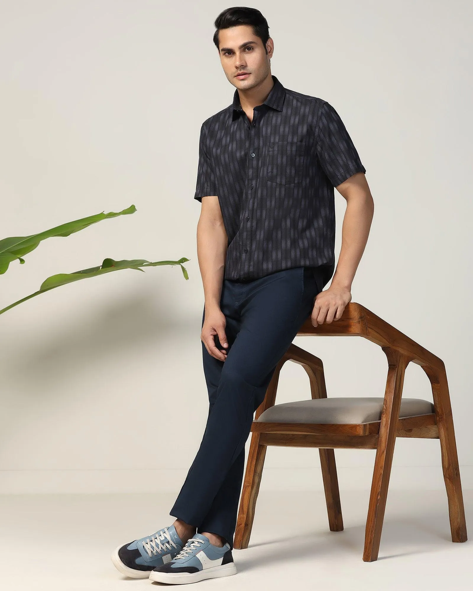 Casual Half Sleeve Blue Check Shirt - Fenix