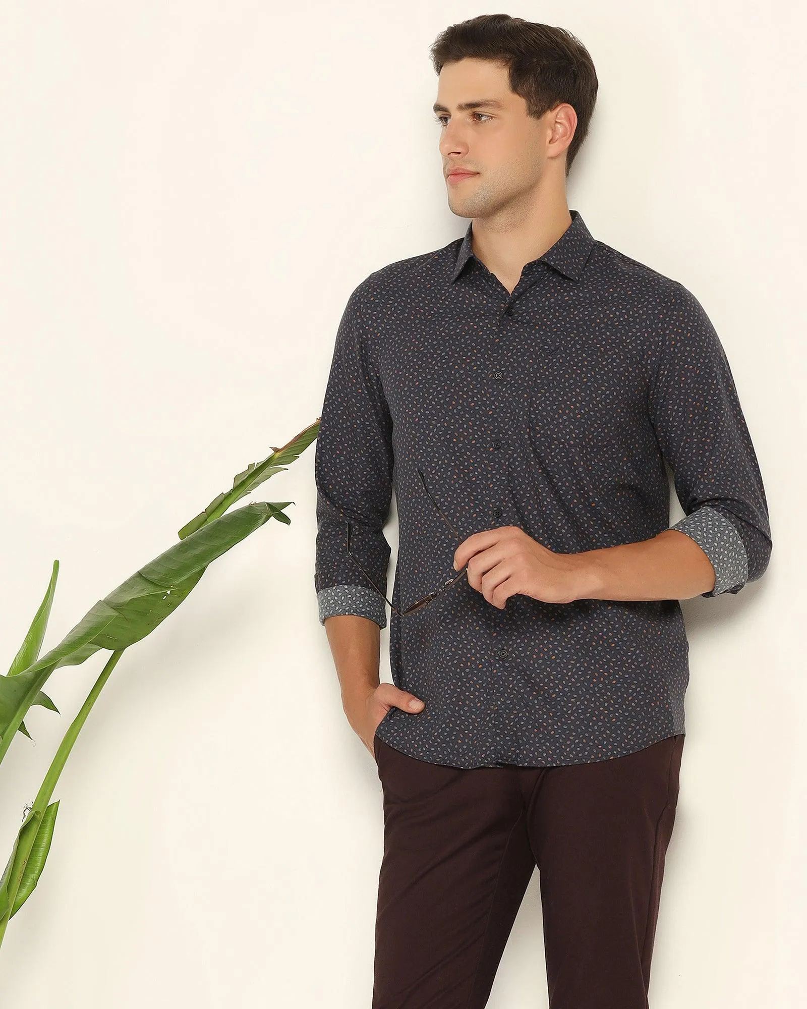 Casual Navy Printed Shirt - Pavic