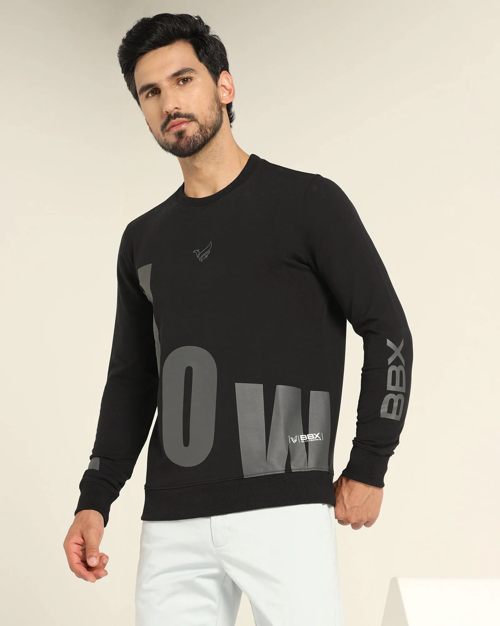 Crew Neck Black Solid Sweatshirt - Chandler