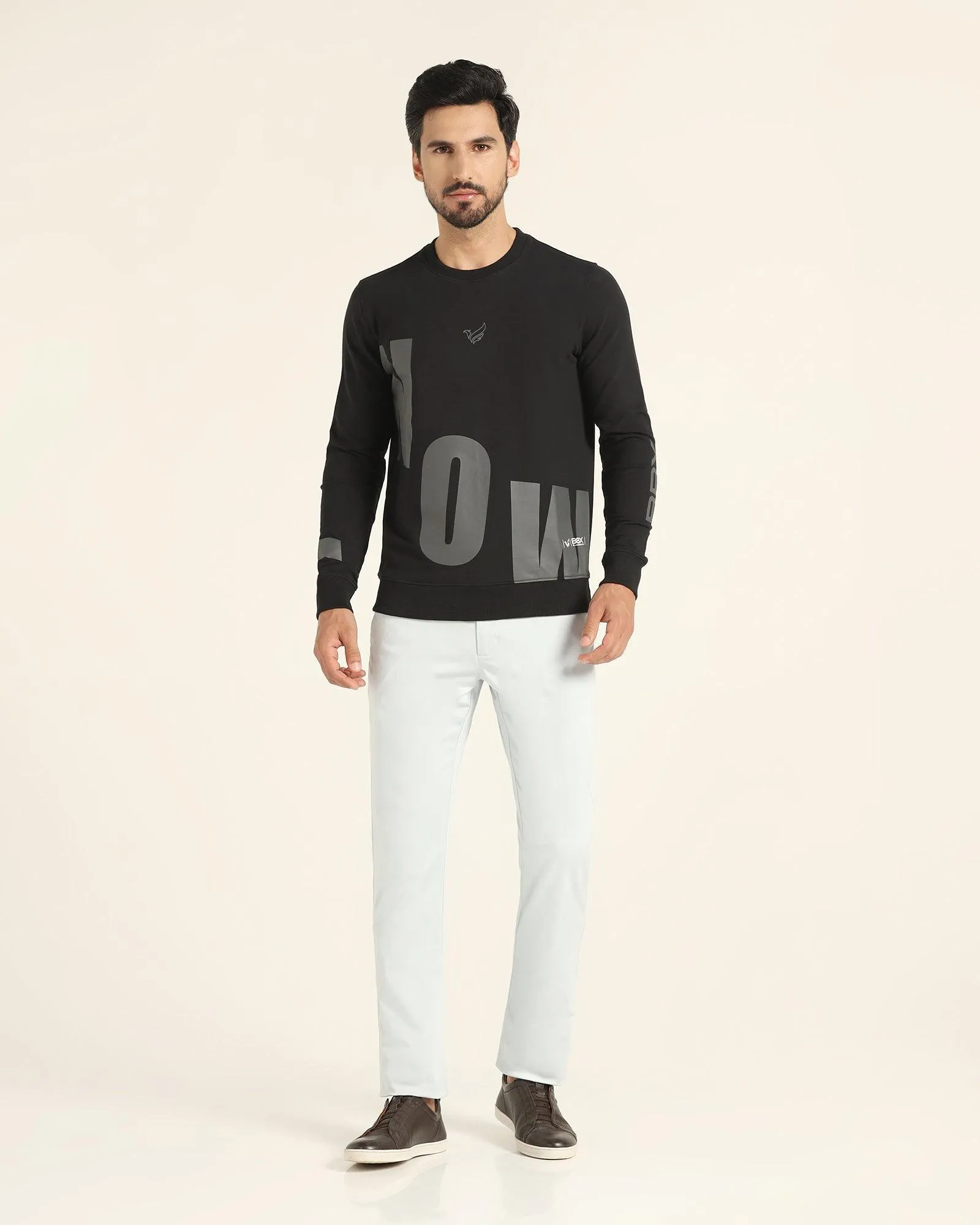 Crew Neck Black Solid Sweatshirt - Chandler