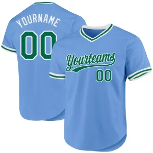 Custom Light Blue Kelly Green-White Authentic Throwback Baseball Jersey