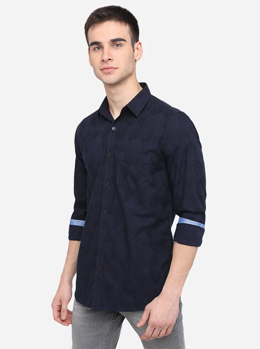 Dark Blue Solid Slim Fit Casual Shirt | JadeBlue