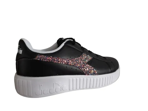 Diadora Black Glitter Logo Older Girls Sneakers