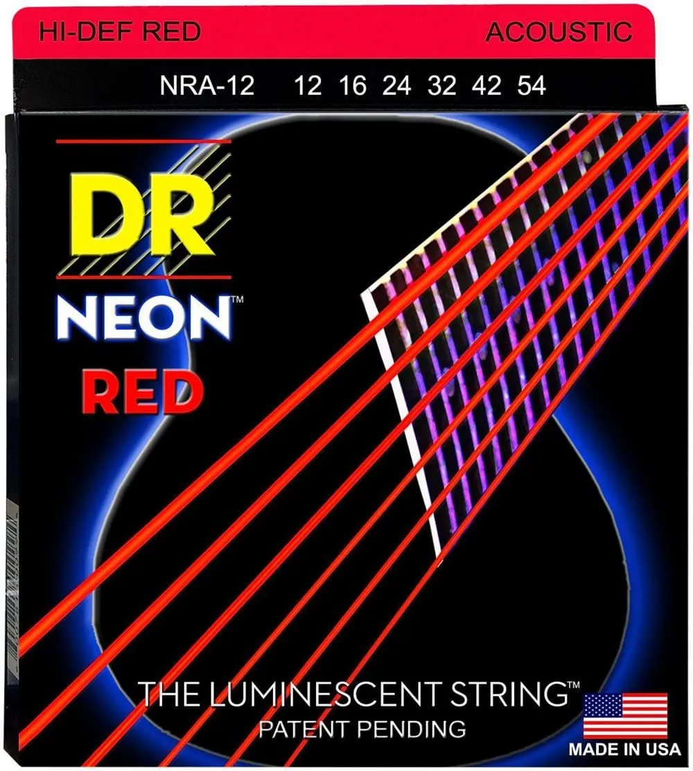 DR Handmade Strings NRA-12 Neon Red Coated Acoustic Guitar Strings - Light (12-54)