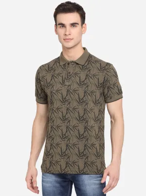 Fir Green Printed Slim Fit Polo T-Shirt | Greenfibre