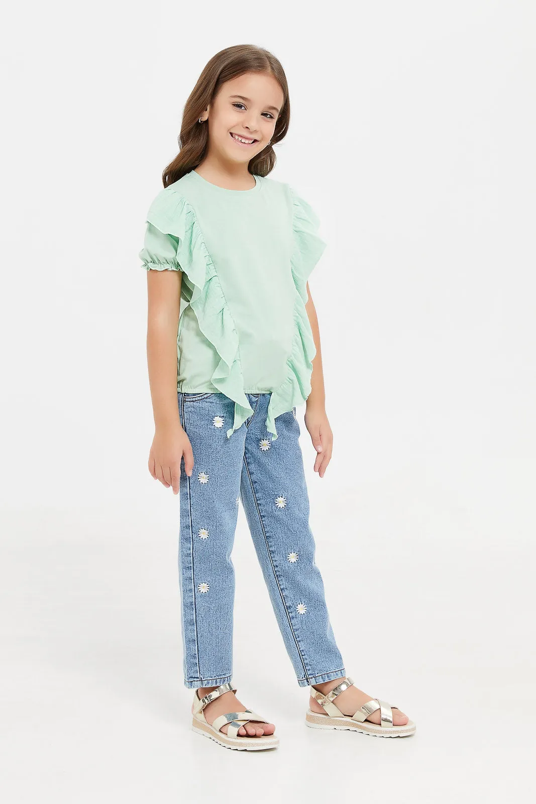 Girls Blue Embellished Jeggings