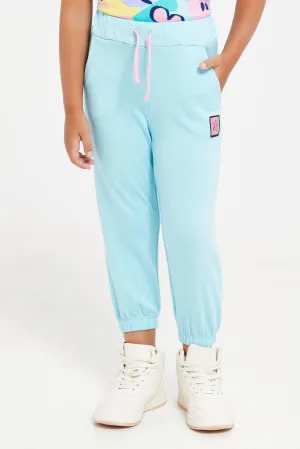 Girls Blue Placement Print Track Pants