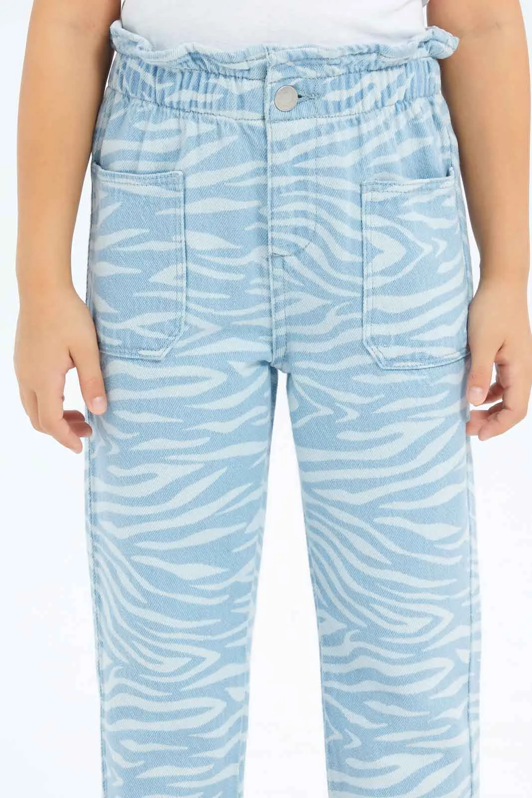 Girls Blue Pull On Printed Jeggings