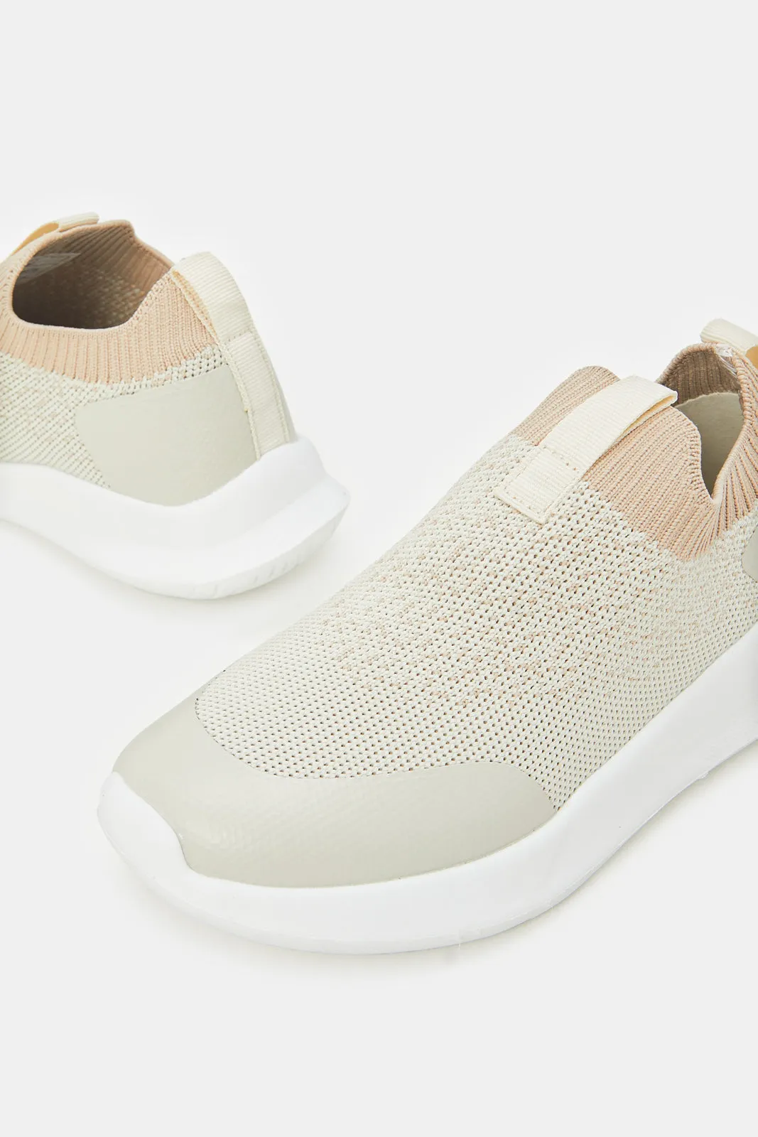 Girls Cream Textured Slip On Sneakers