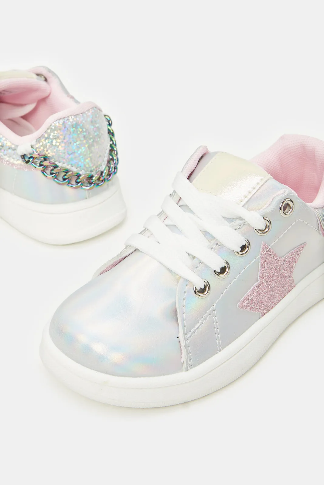 Girls Embellished Silver Star Sneakers