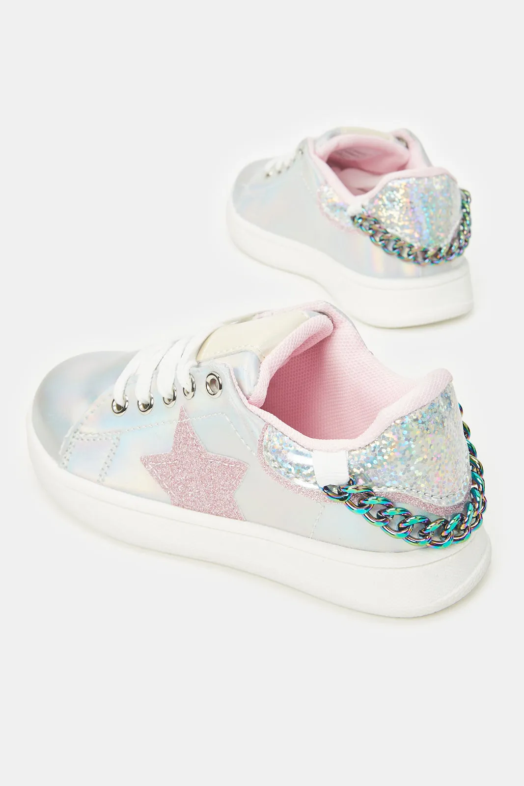 Girls Embellished Silver Star Sneakers