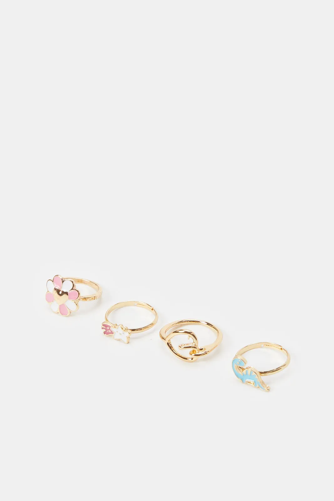 Girls Gold Embellished Ring Set (4 Piece)