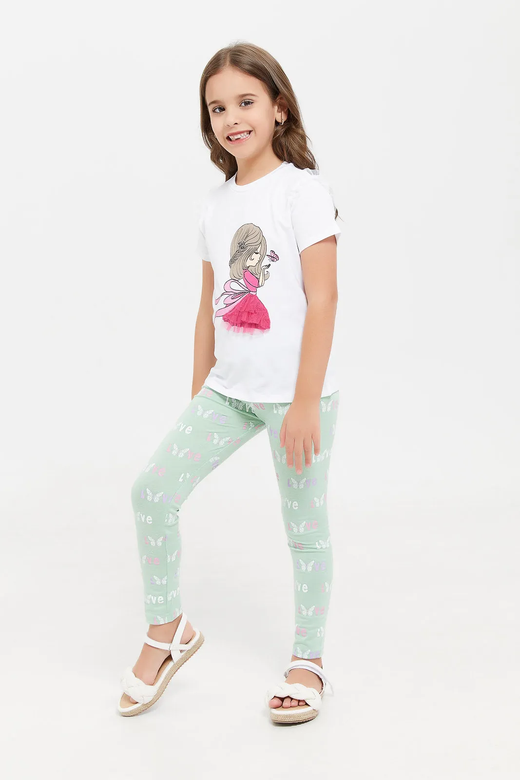 Girls Mint Printed Laggings