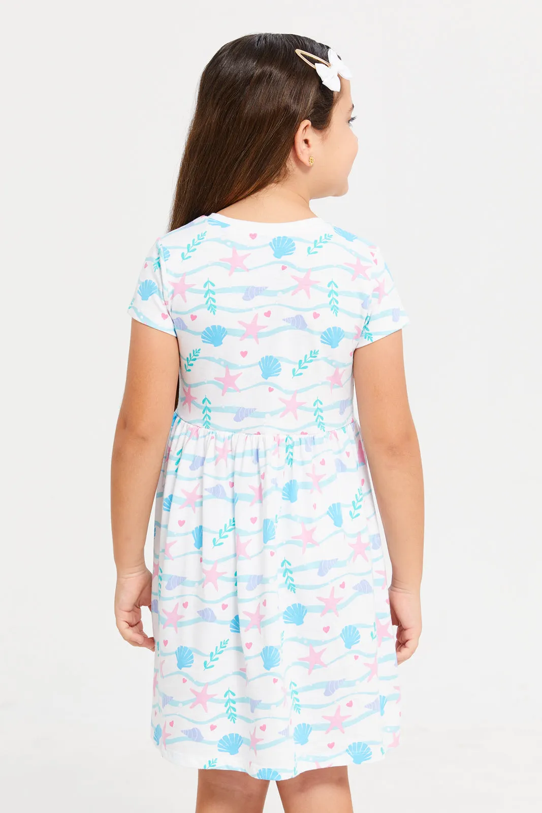 Girls Multicolour Printed Short Sleeve Single Jersey Dress