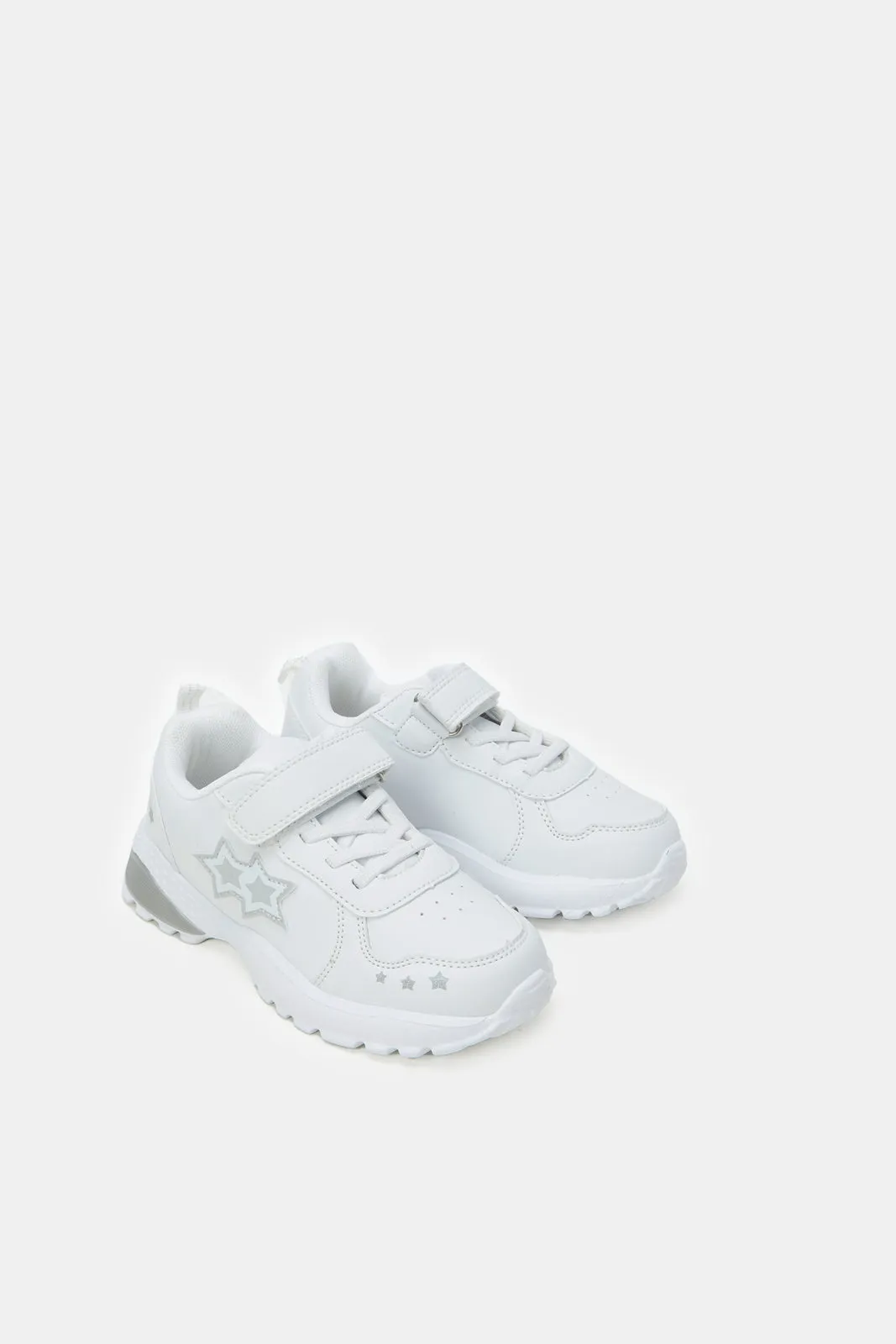 Girls White Heart Patch Trainer