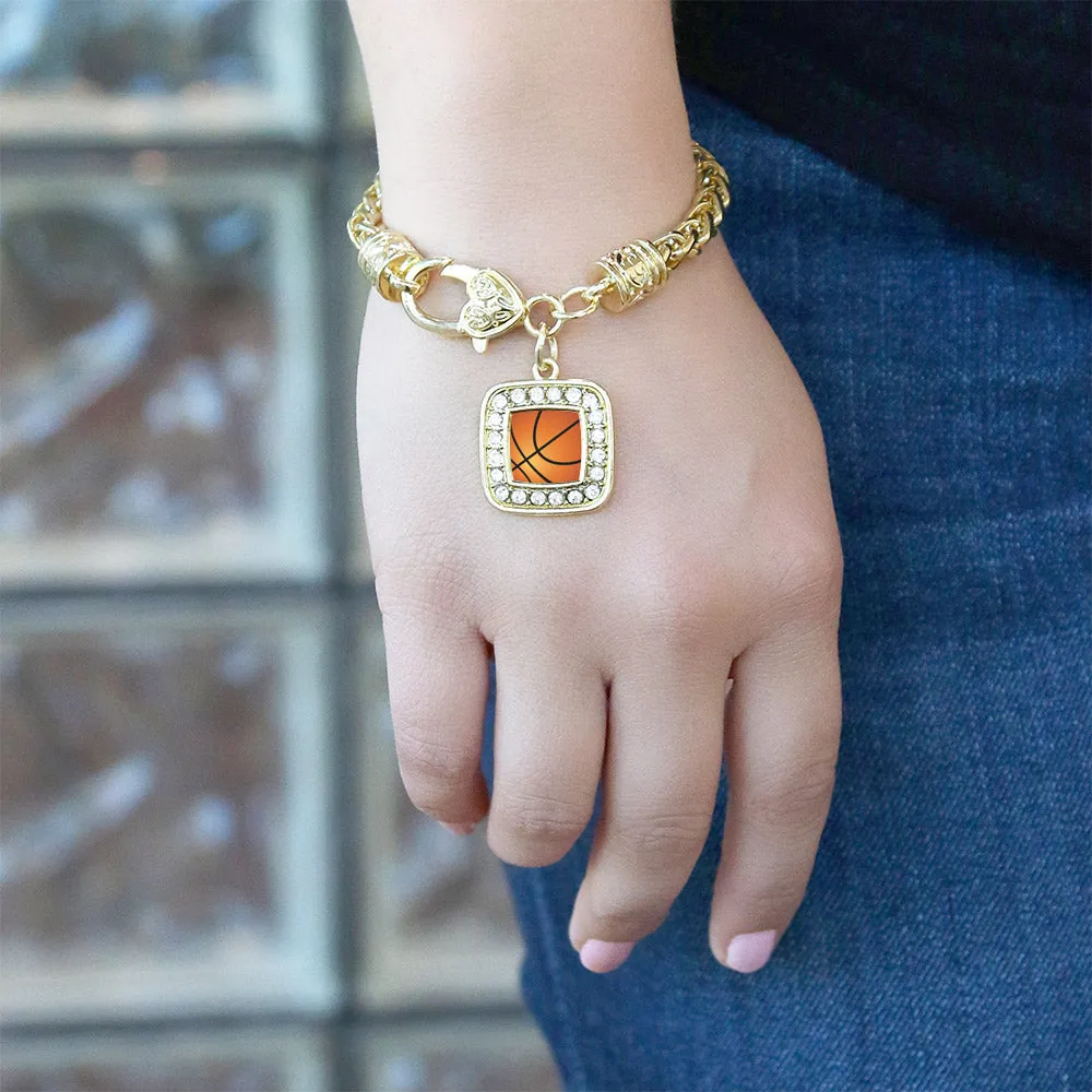 Gold Basketball Square Charm Braided Bracelet