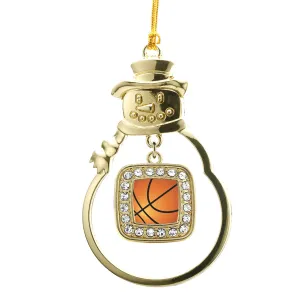 Gold Basketball Square Charm Snowman Ornament