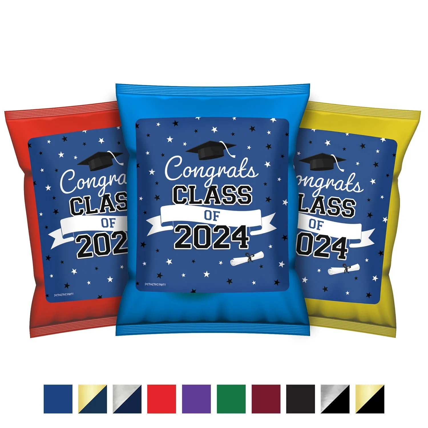 Graduation Class of 2024: Graduation Party Favors - Chip Bag and Snack Bag Stickers - 10 School Colors - 32 Stickers