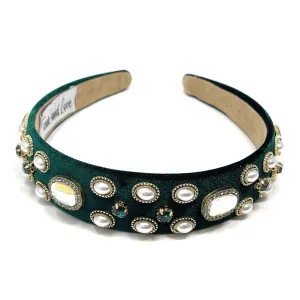 Green Velour Jeweled Headband